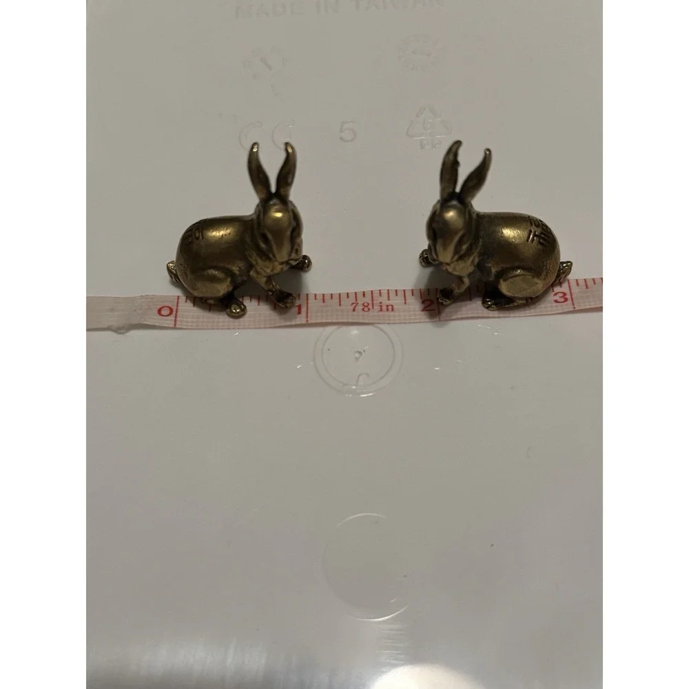 Pair Of Vintage‎ Small Cast Brass Oriental Lucky Rabbit Hares Trinket Figurine